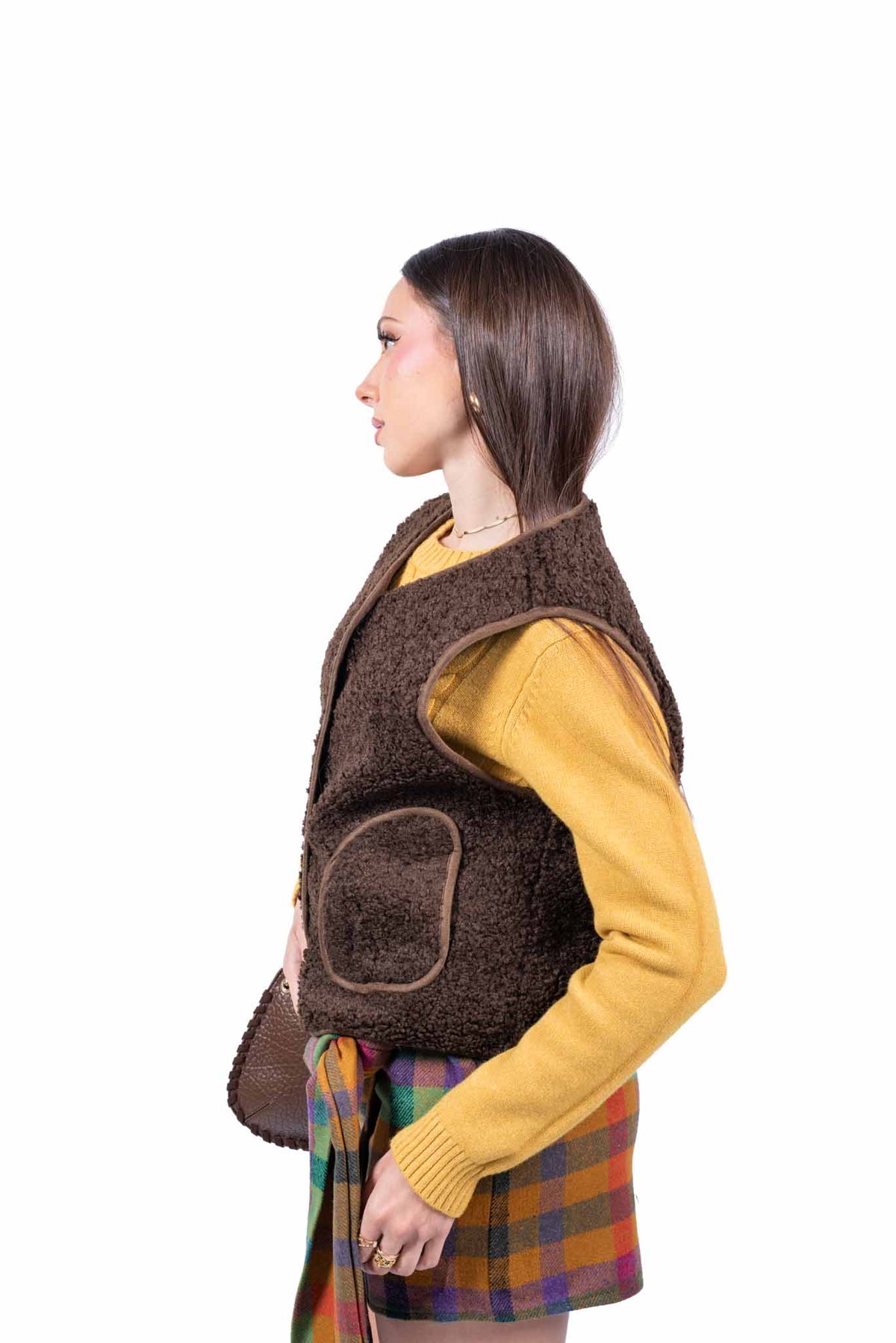 Gilet In Ecopelliccia Riccia Marrone donna Miss love - 2