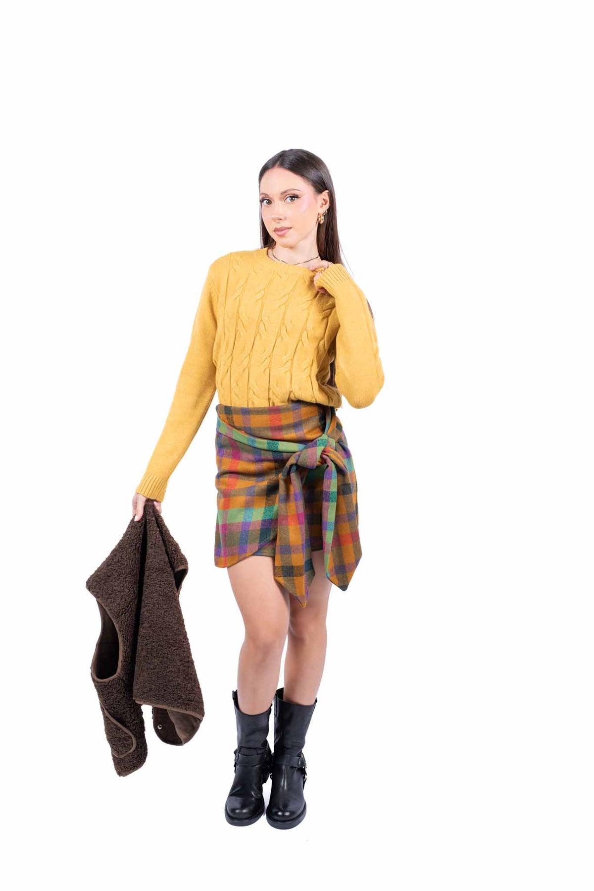 Minigonna a Quadri con Maxi Fiocco donna Miss love - 6