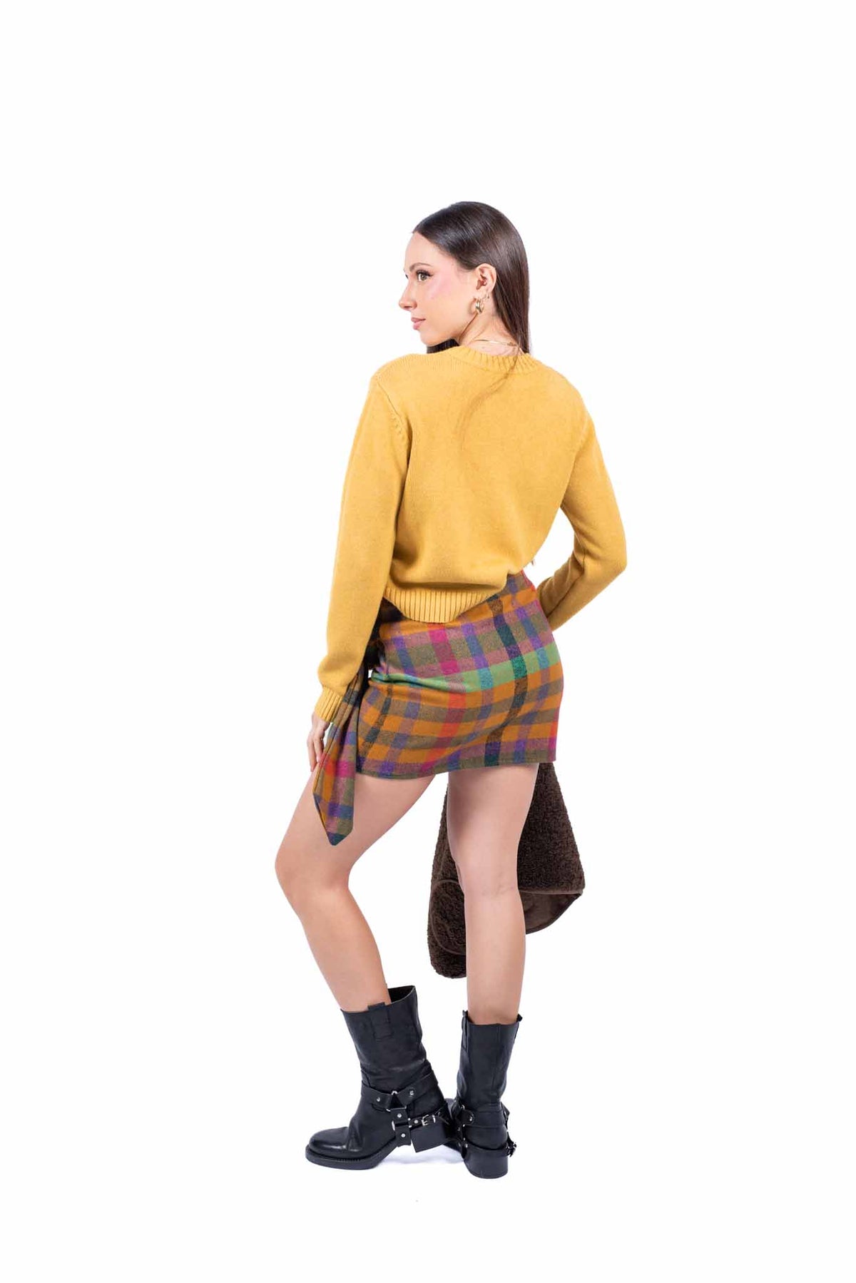 Minigonna a Quadri con Maxi Fiocco donna Miss love - 7