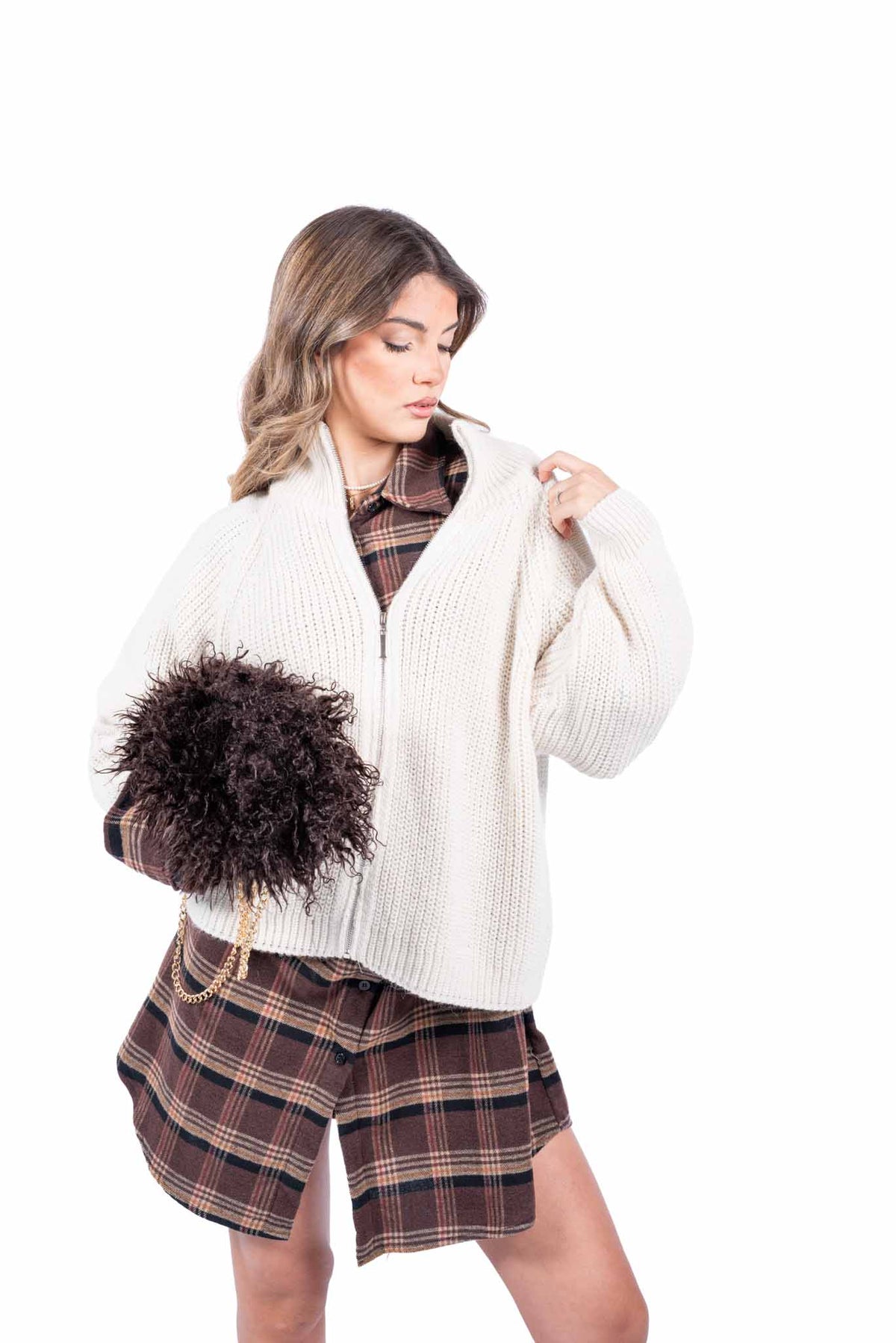 Giacca Felpa in Maglia Panna donna Miss love - 1
