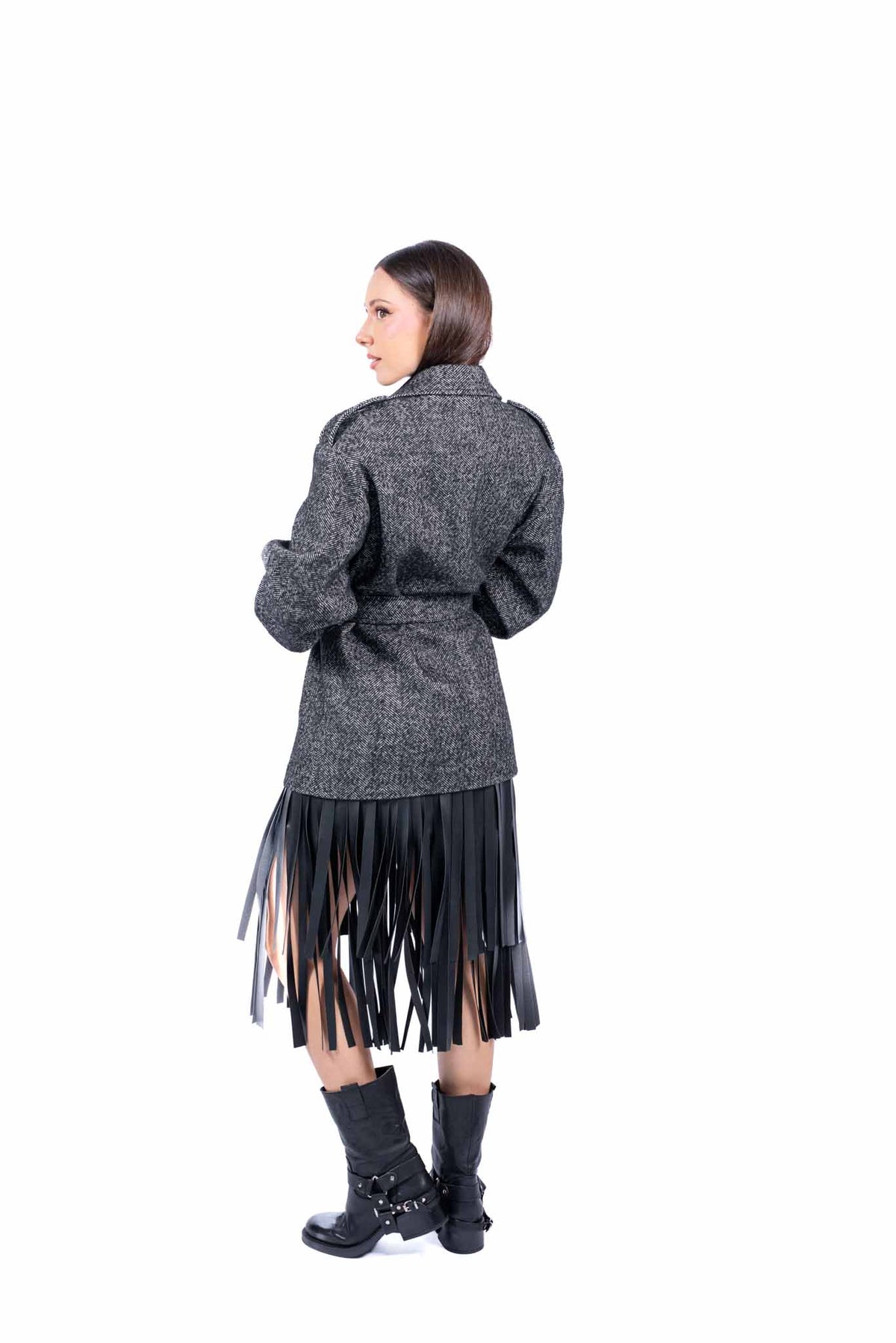 Cappotto Doppiopetto in Panno Chevron con Cintura donna Miss love - 3