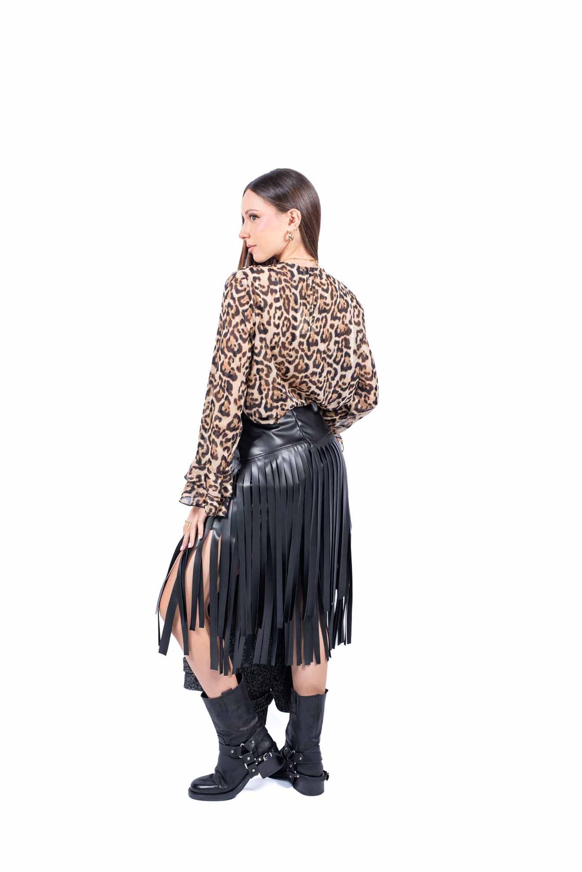 Gonna in Ecopelle Nera con Frange Multilivello donna Miss love - 5