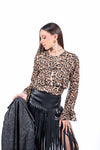Blusa in Chiffon Animalier con Volants e Maniche a Campana donna Miss love - 1