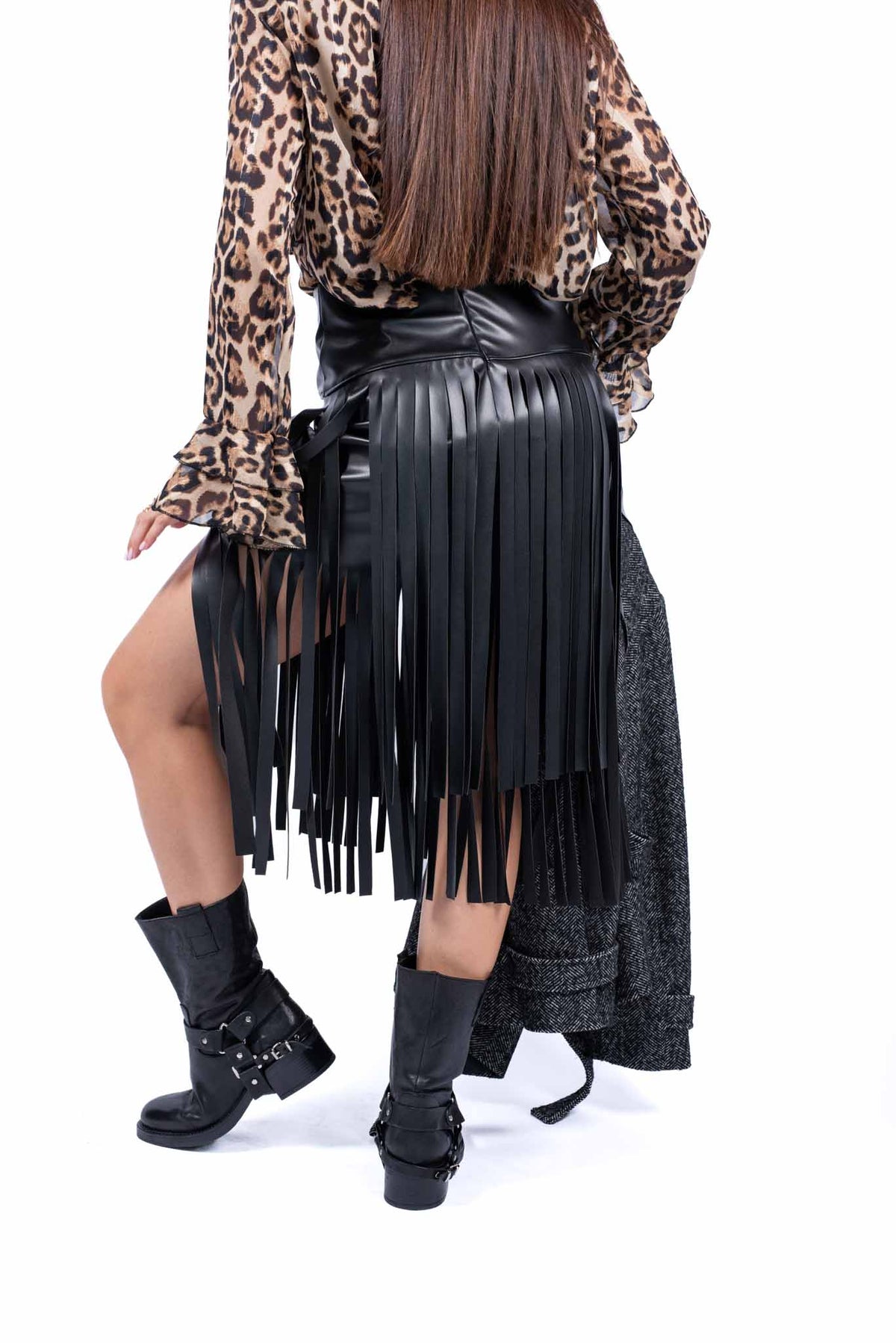 Gonna in Ecopelle Nera con Frange Multilivello donna Miss love - 3