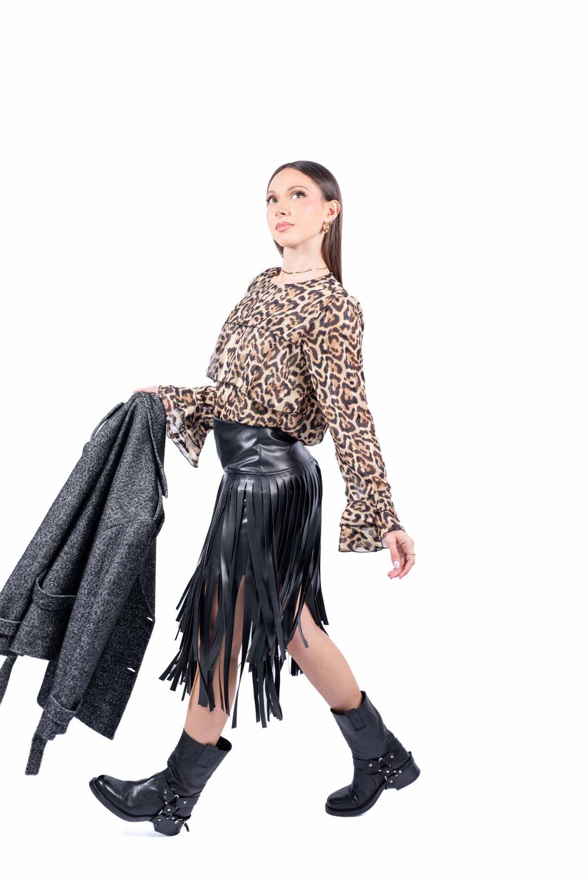 Gonna in Ecopelle Nera con Frange Multilivello donna Miss love - 4