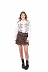 Minigonna in Ecopelle Marrone con Frange Scamosciate donna Miss love - 2