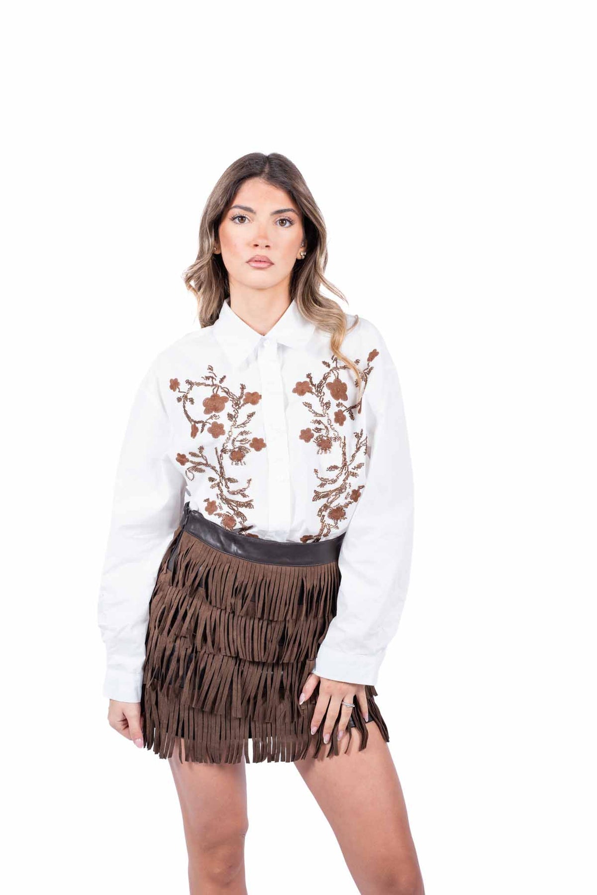 Camicia Oversize Bianca con Ricami Western donna Miss love - 1