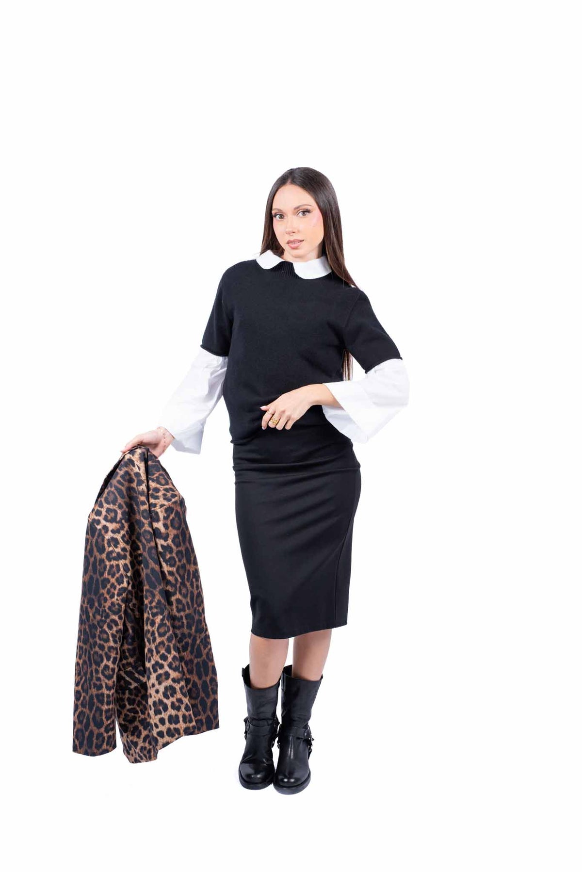Maglia Maniche Corte in Maglia Nera donna Miss love - 6