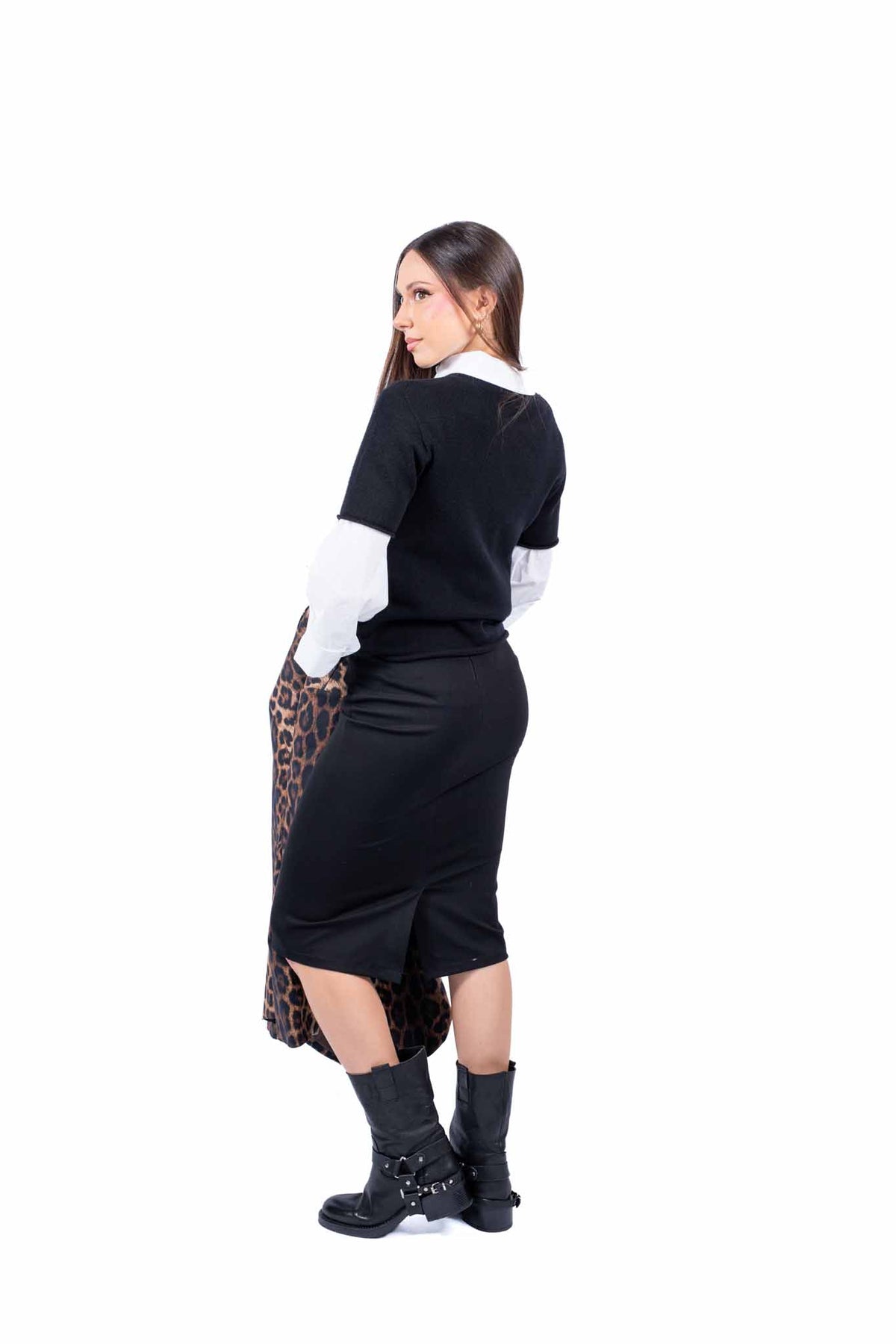 Maglia Maniche Corte in Maglia Nera donna Miss love - 4