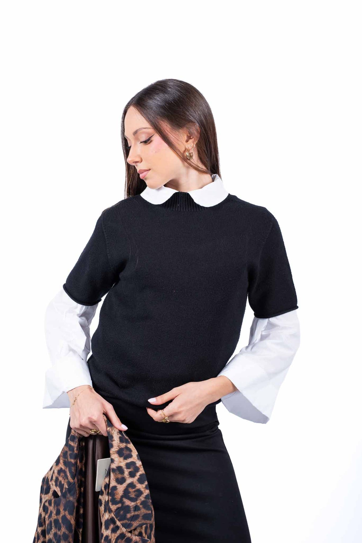 Maglia Maniche Corte in Maglia Nera donna Miss love - 1