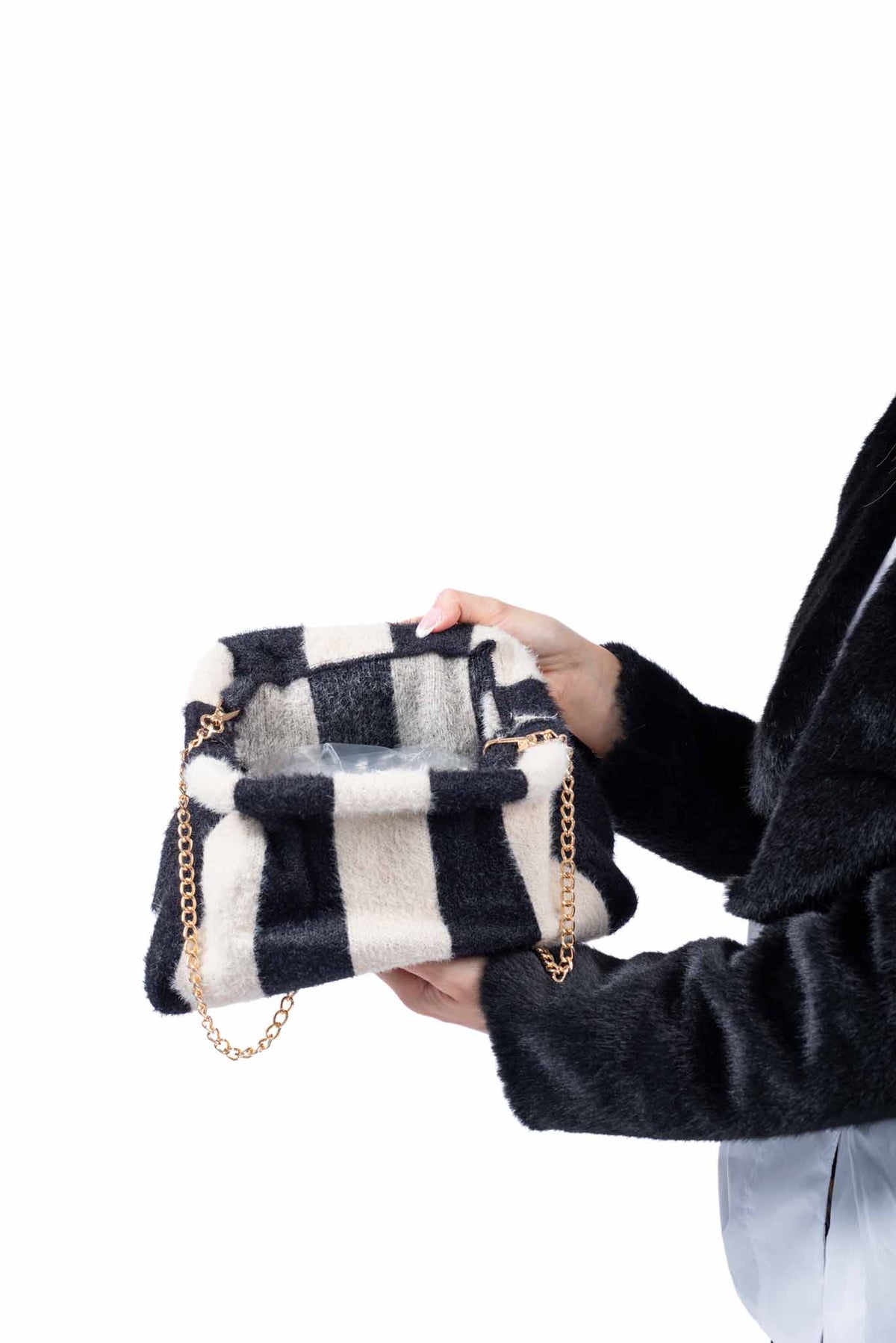 Borsa Tracolla a Righe Bianco/Nero donna Miss love - 5