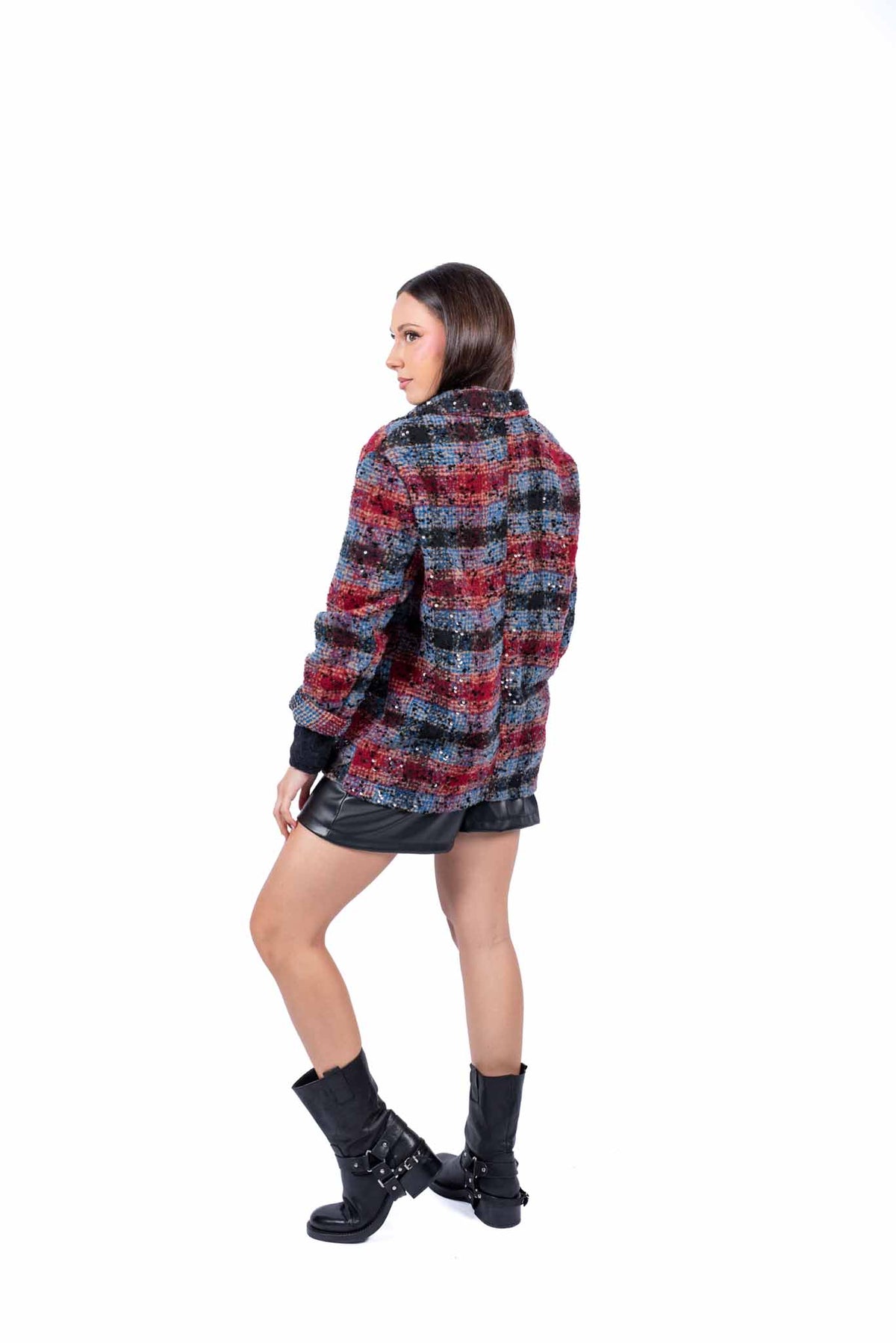 Blazer Oversize in Tweed Check con Paillettes donna Miss love - 6