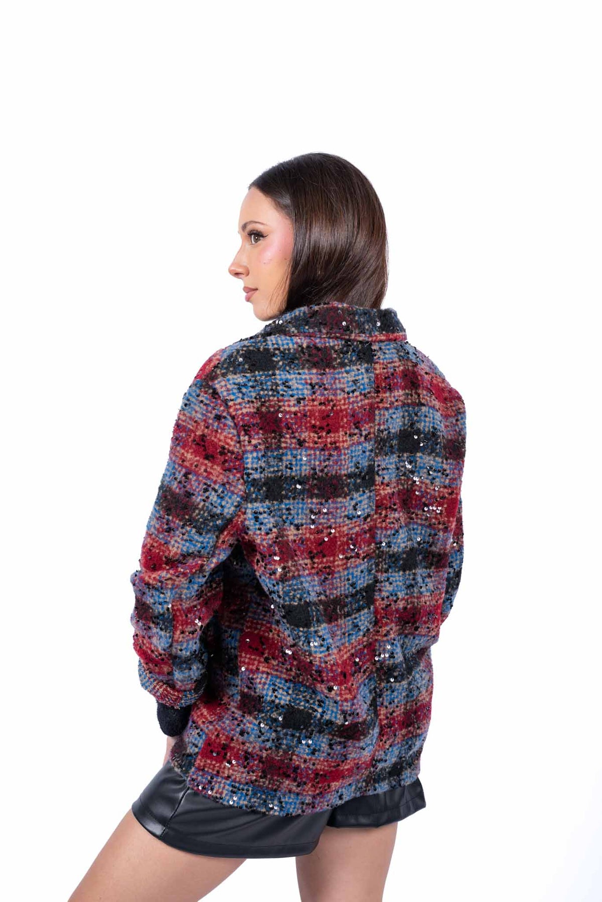Blazer Oversize in Tweed Check con Paillettes donna Miss love - 2