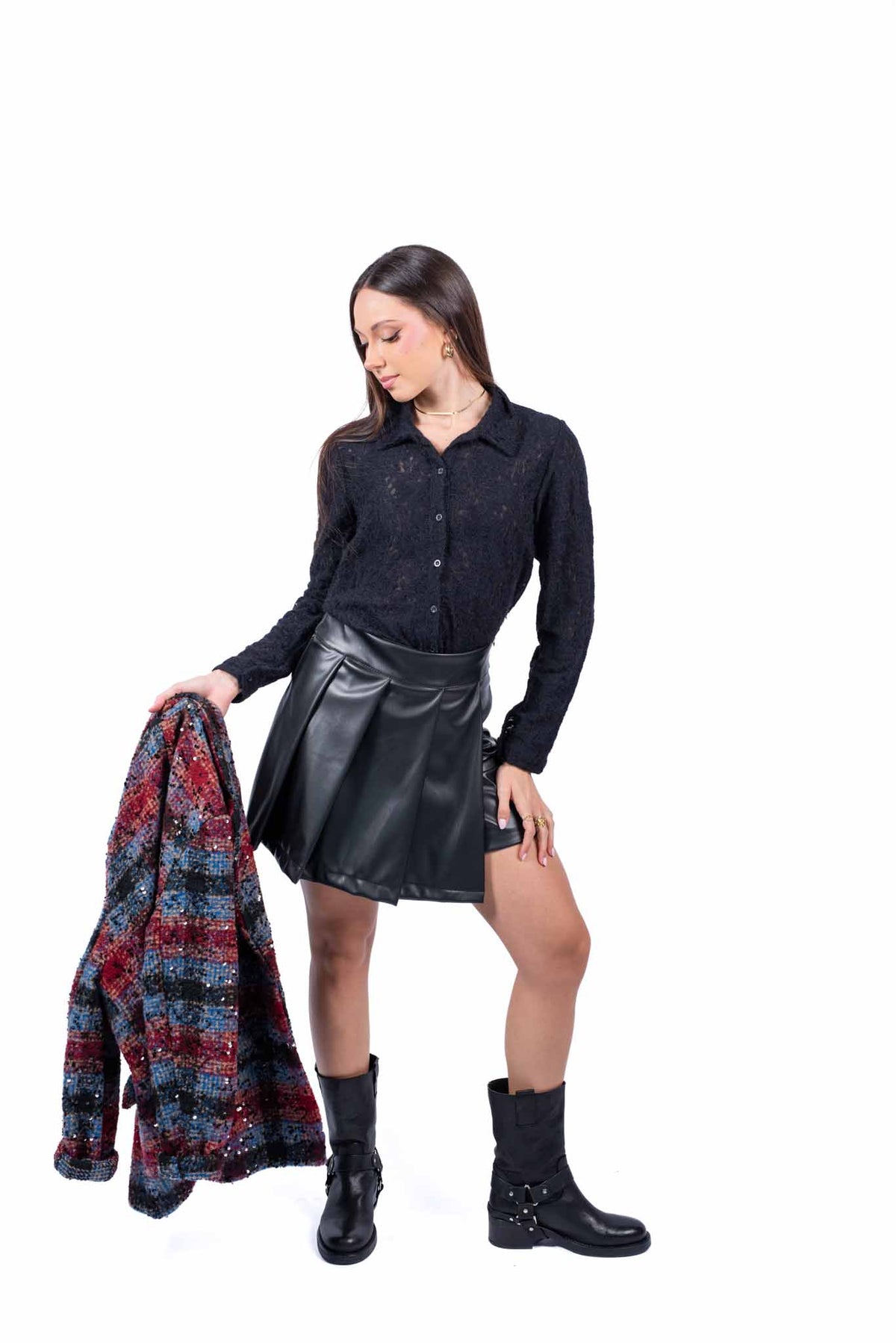 Gonna Pantalone in Ecopelle Nera donna Miss love - 6