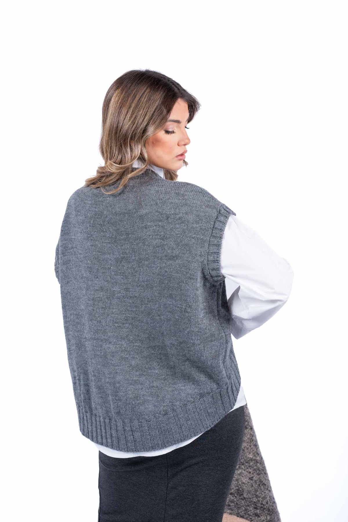 Gilet in Maglia Grigio donna Miss love - 3