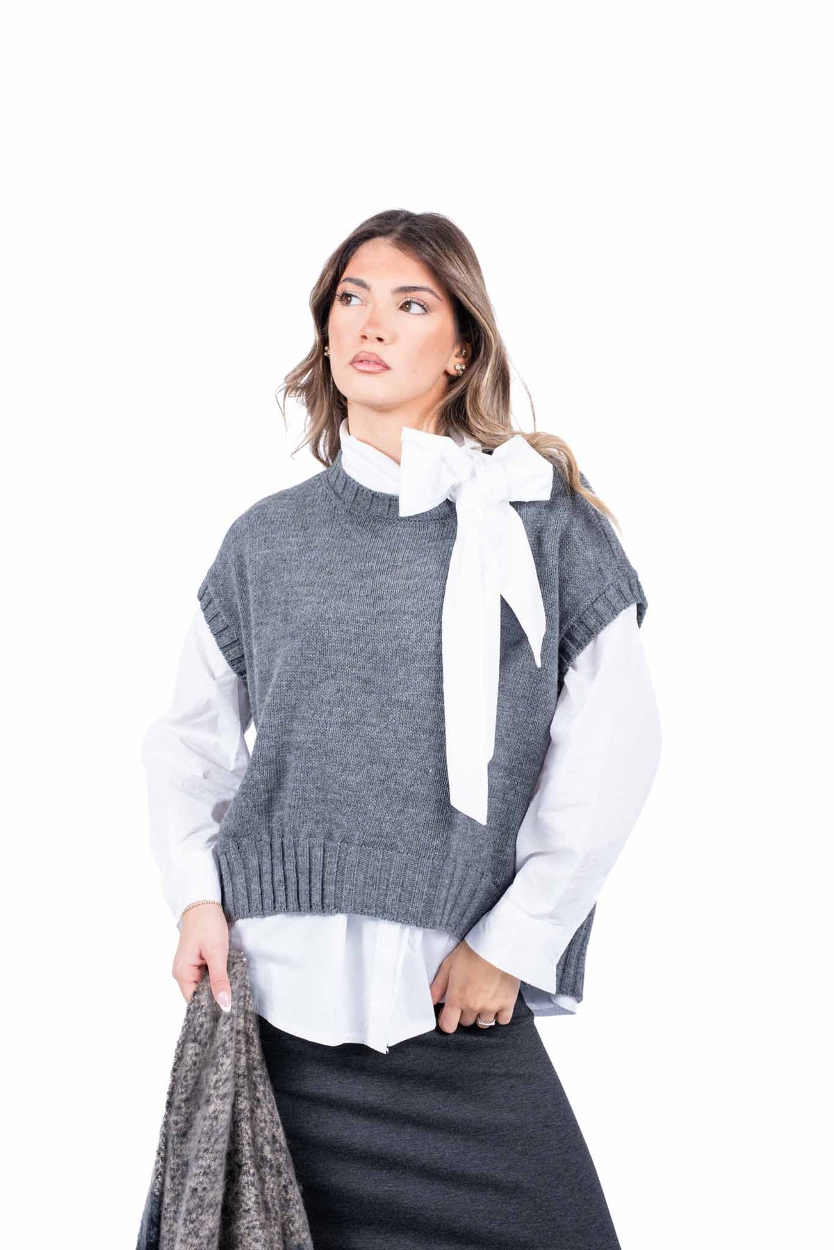 Gilet in Maglia Grigio donna Miss love - 1