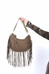 Borsa Hobo in Camoscio Verde Militare con Frange donna Miss love - 1