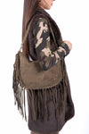 Borsa Hobo in Camoscio Verde Militare con Frange donna Miss love - 3