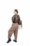 Pantaloni a Cavallo Basso con Vita Elasticizzata Cammello donna Miss love - 4