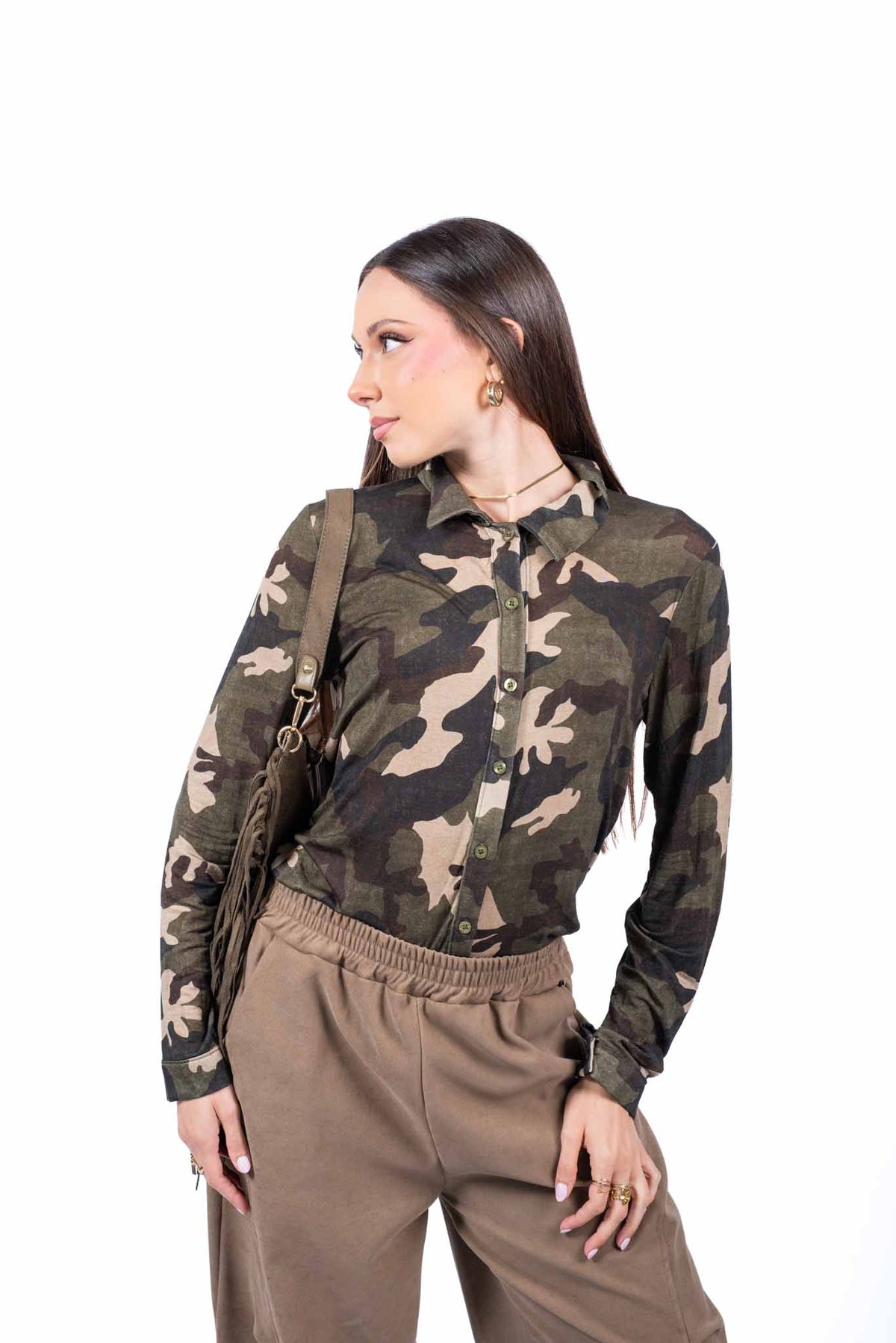 Camicia in Misto Cashmere a Stampa Camouflage donna Miss love - 1