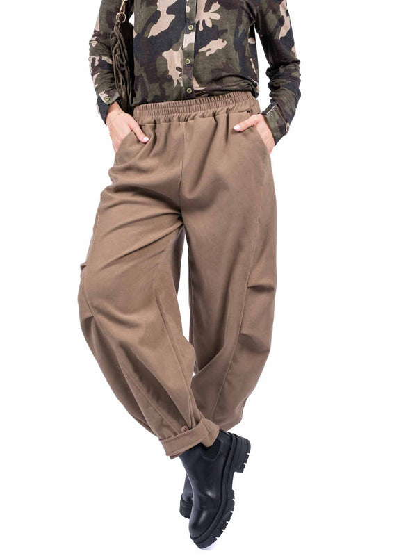 Pantaloni a Cavallo Basso con Vita Elasticizzata Cammello da donna Miss love