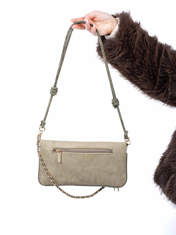 Borsa a Tracolla in Camoscio Militare Stampata Coccodrillo da donna Miss love