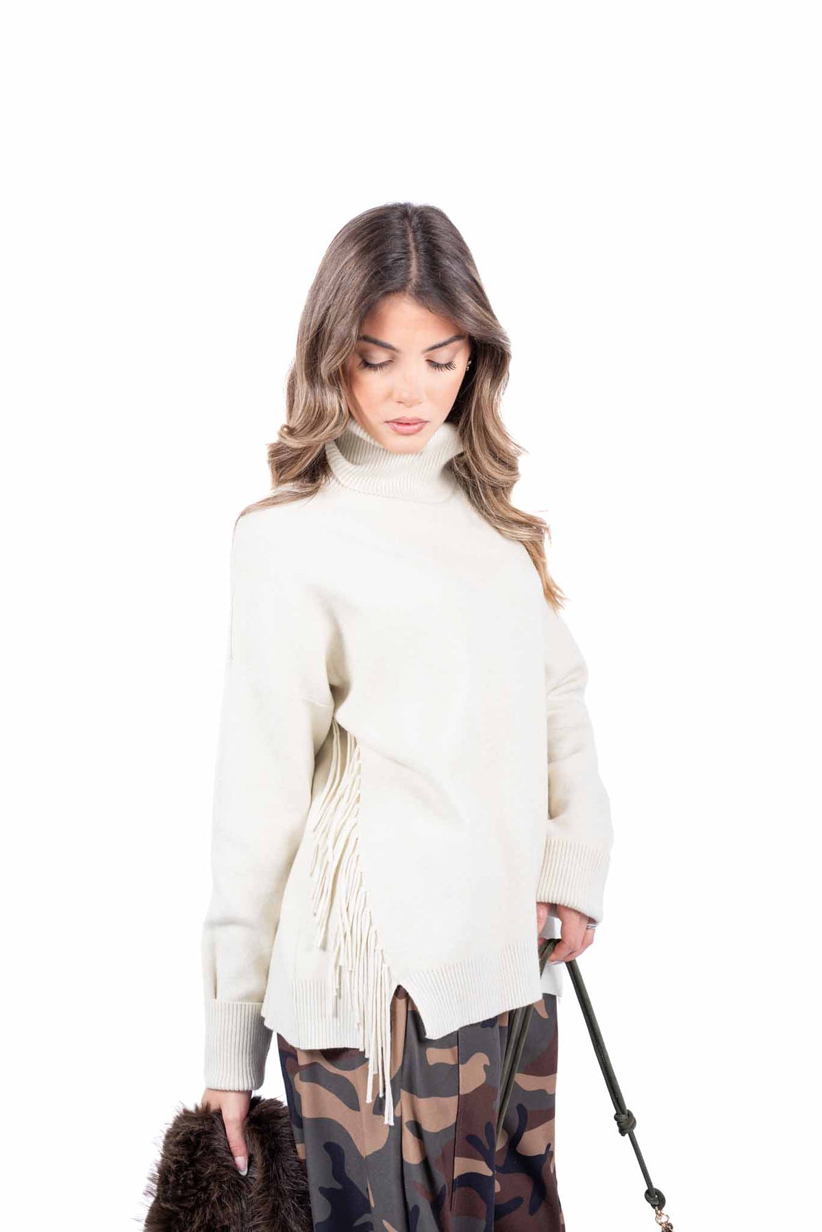 Maglione Oversize Avorio con Frange donna Miss love - 2