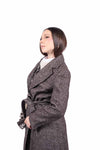 Cappotto Lungo in Tweed Sartoriale Marrone con Cintura donna Miss love - 4