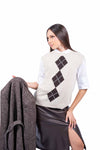 Gilet Oversize in Maglia Beige con Motivo a Rombi donna Miss love - 1