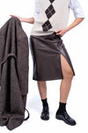 Gonna Midi a Tubino in Ecopelle Marrone con Spacco donna Miss love - 3