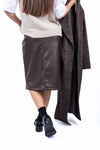 Gonna Midi a Tubino in Ecopelle Marrone con Spacco donna Miss love - 2