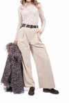 Pantaloni in Velluto a Coste Sabbia con Cintura donna Miss love - 1