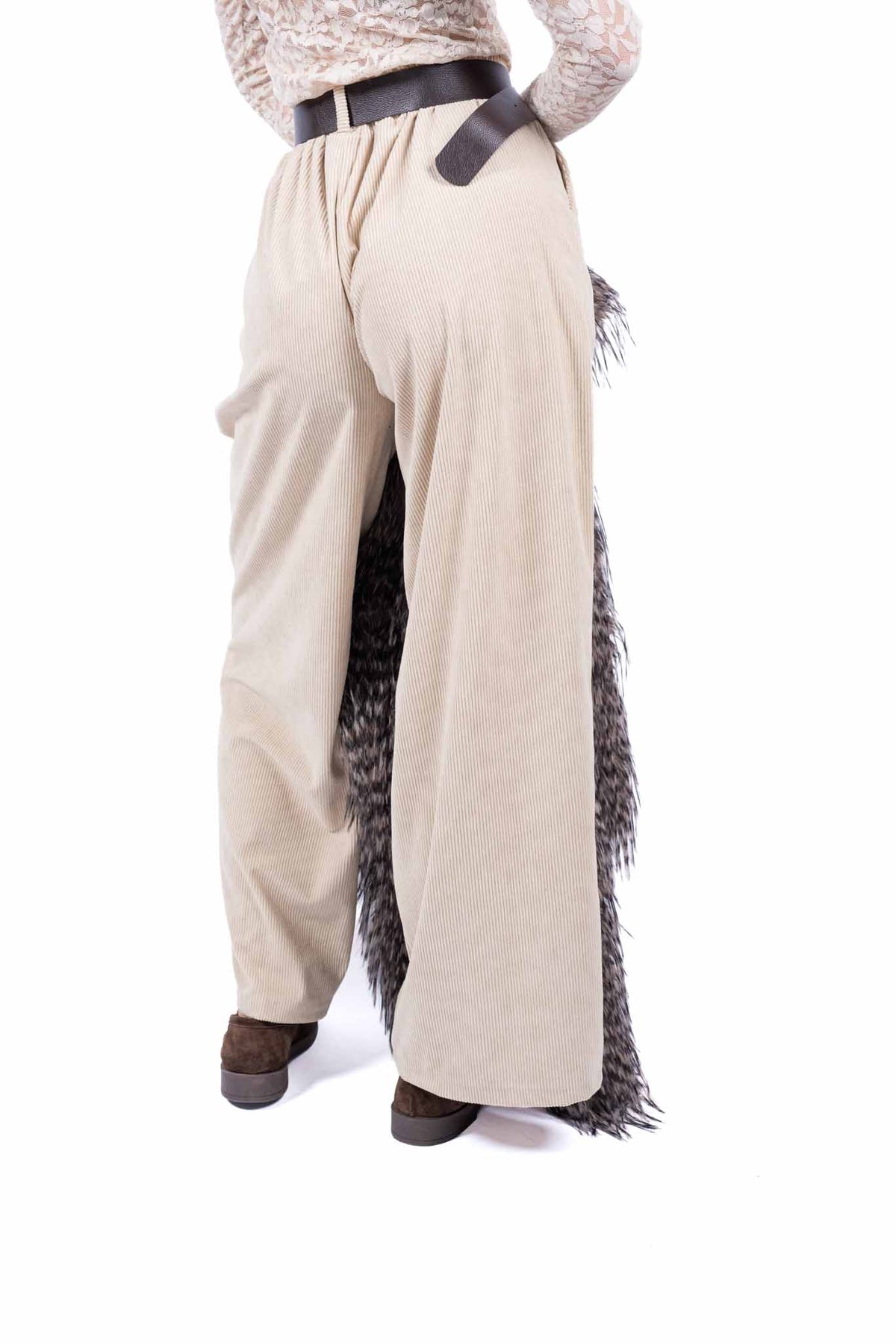 Pantaloni in Velluto a Coste Sabbia con Cintura donna Miss love - 2