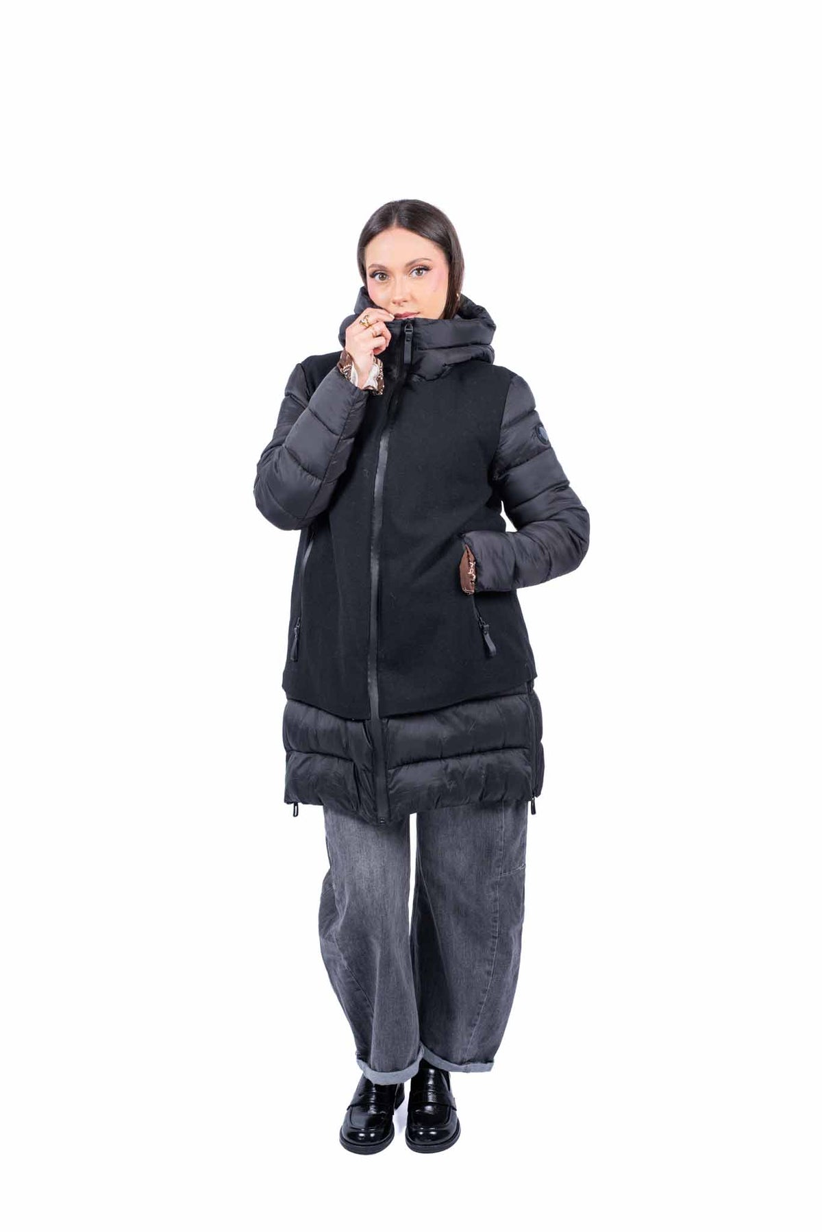 Piumino Lungo Ibrido Nero donna Miss love - 1