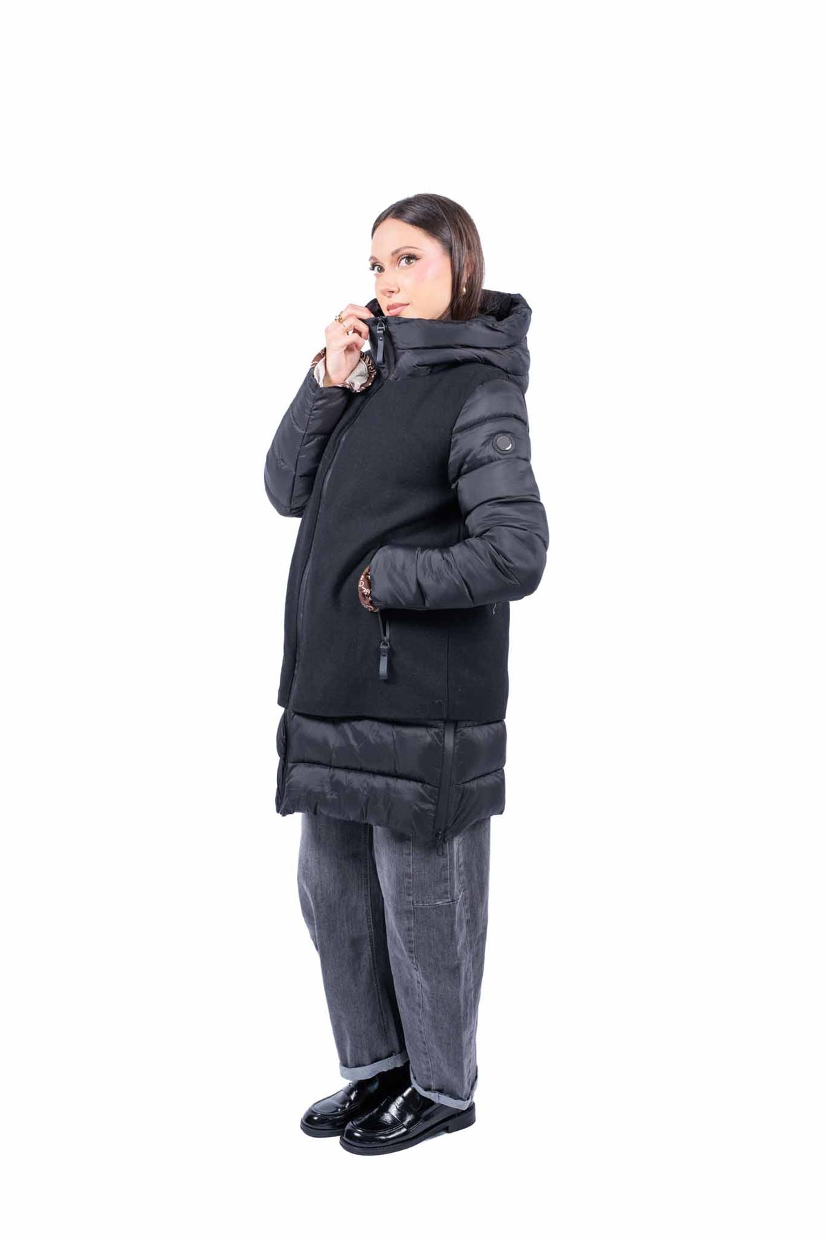 Piumino Lungo Ibrido Nero donna Miss love - 5