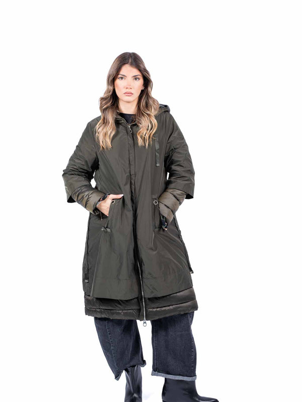 Piumino Lungo Ibrido Verde Militare da donna Miss love