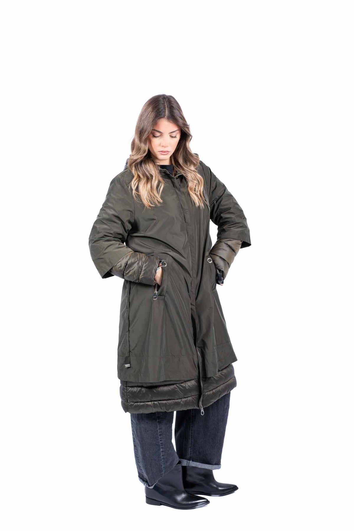 Piumino Lungo Ibrido Verde Militare donna Miss love - 2