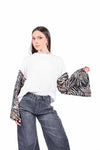 Maglia Bianca Oversize con Maniche a Campana Animalier donna Miss love - 1