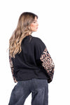 Maglia Nera Oversize con Maniche a Campana Animalier donna Miss love - 3
