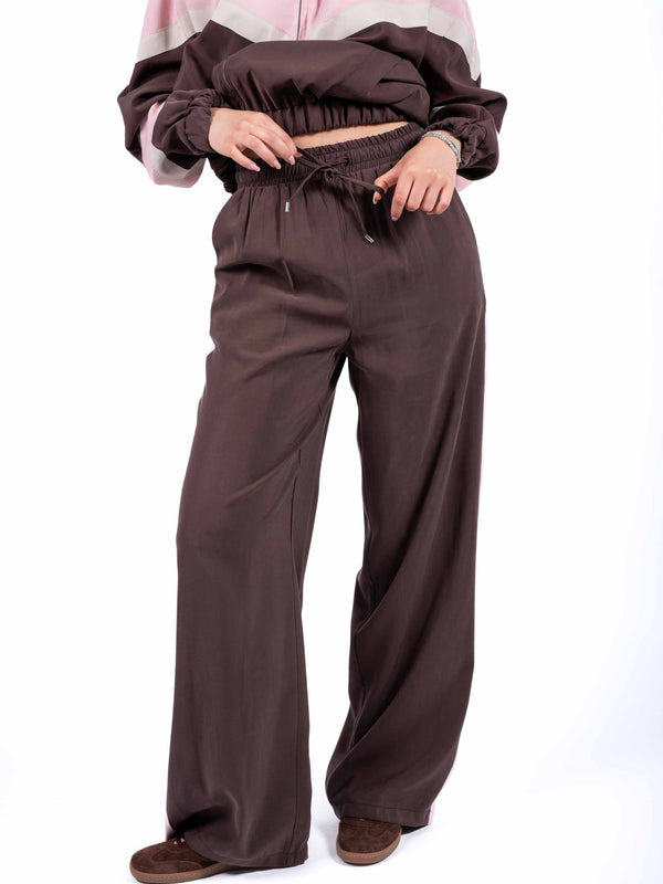 Pantaloni Wide Leg Con Banda Cioccolato da donna Tensione in