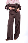 Pantaloni Wide Leg Con Banda Cioccolato donna Tensione in - 1