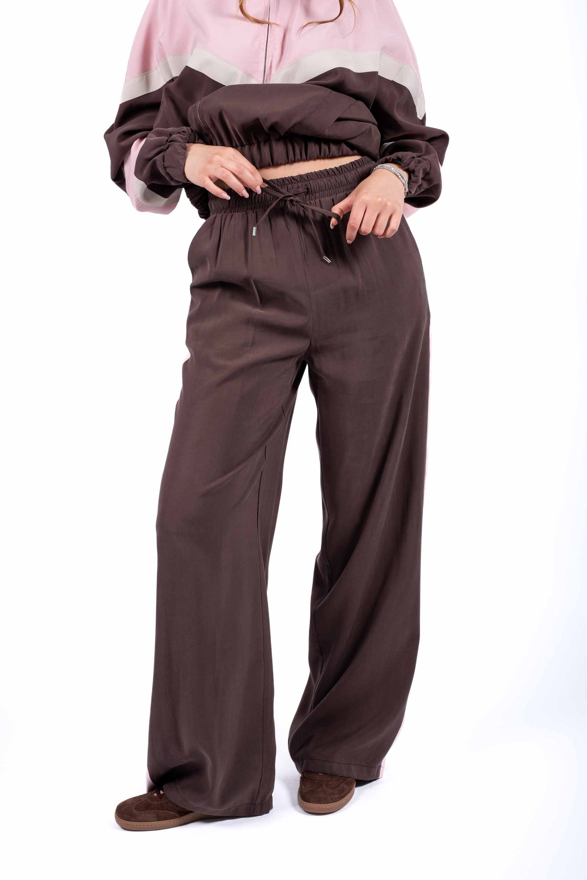 Pantaloni Wide Leg Con Banda Cioccolato donna Tensione in - 1