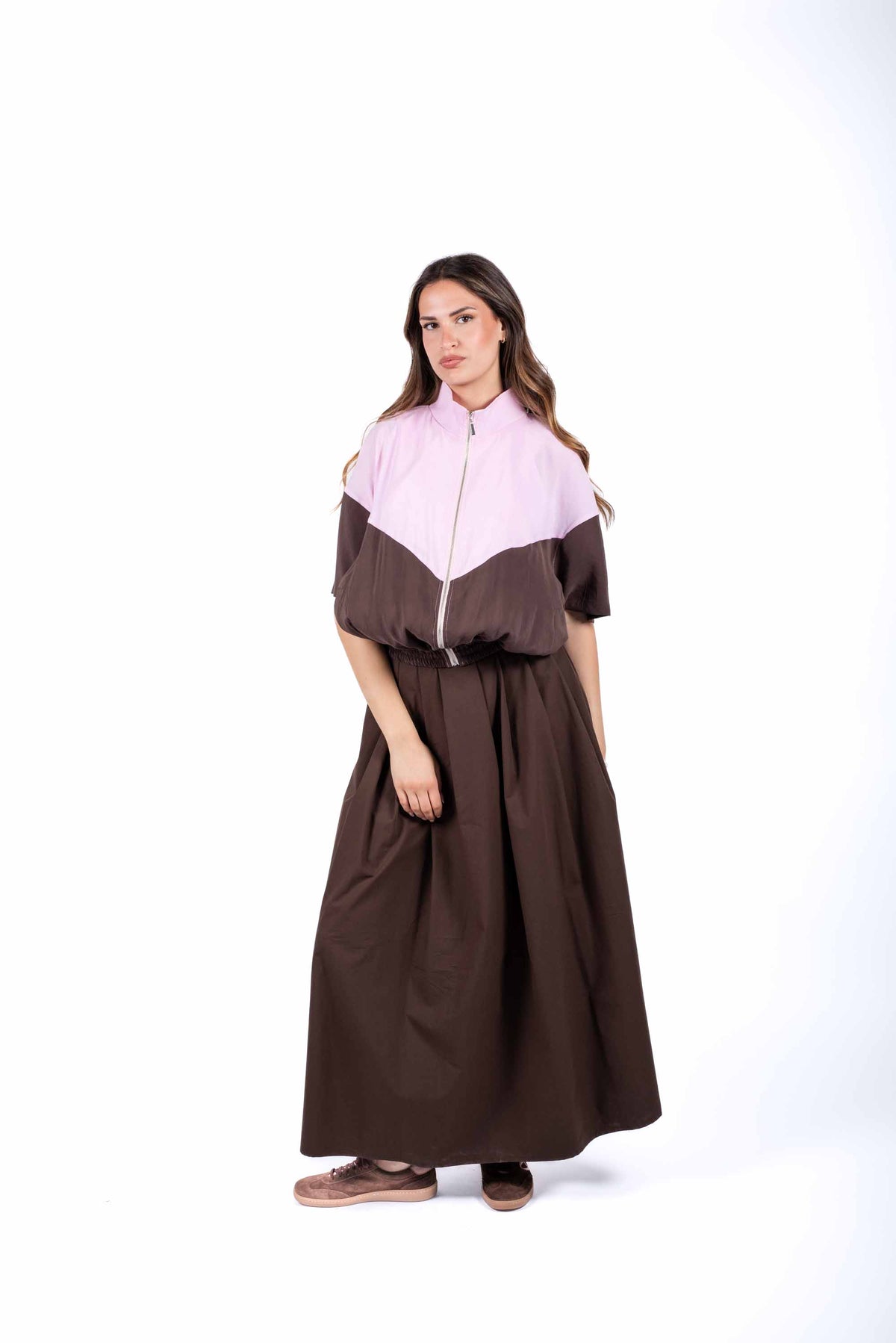 Bomber Crop Color Block Cioccolato/Rosa donna Tensione in - 2