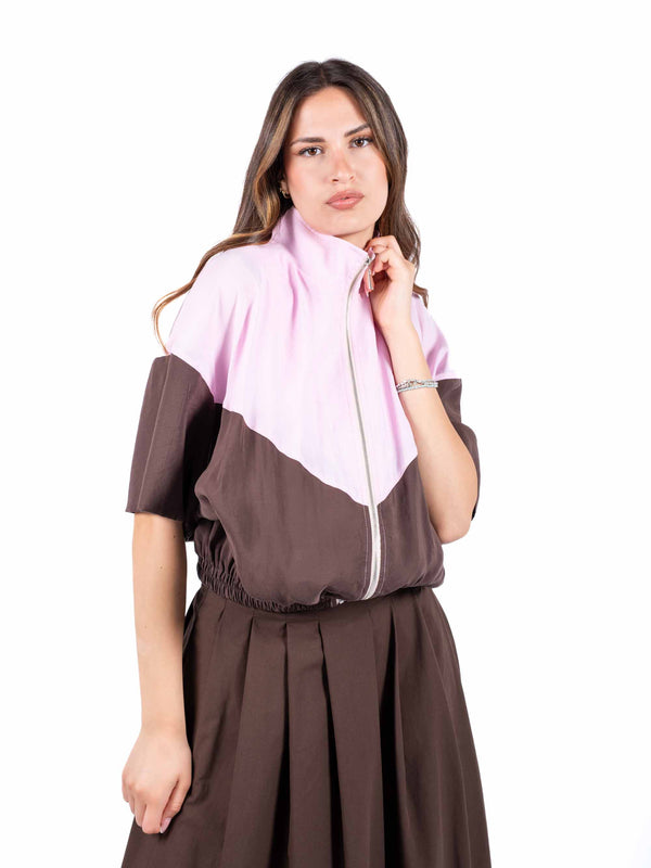 Bomber Crop Color Block Cioccolato/Rosa da donna Tensione in