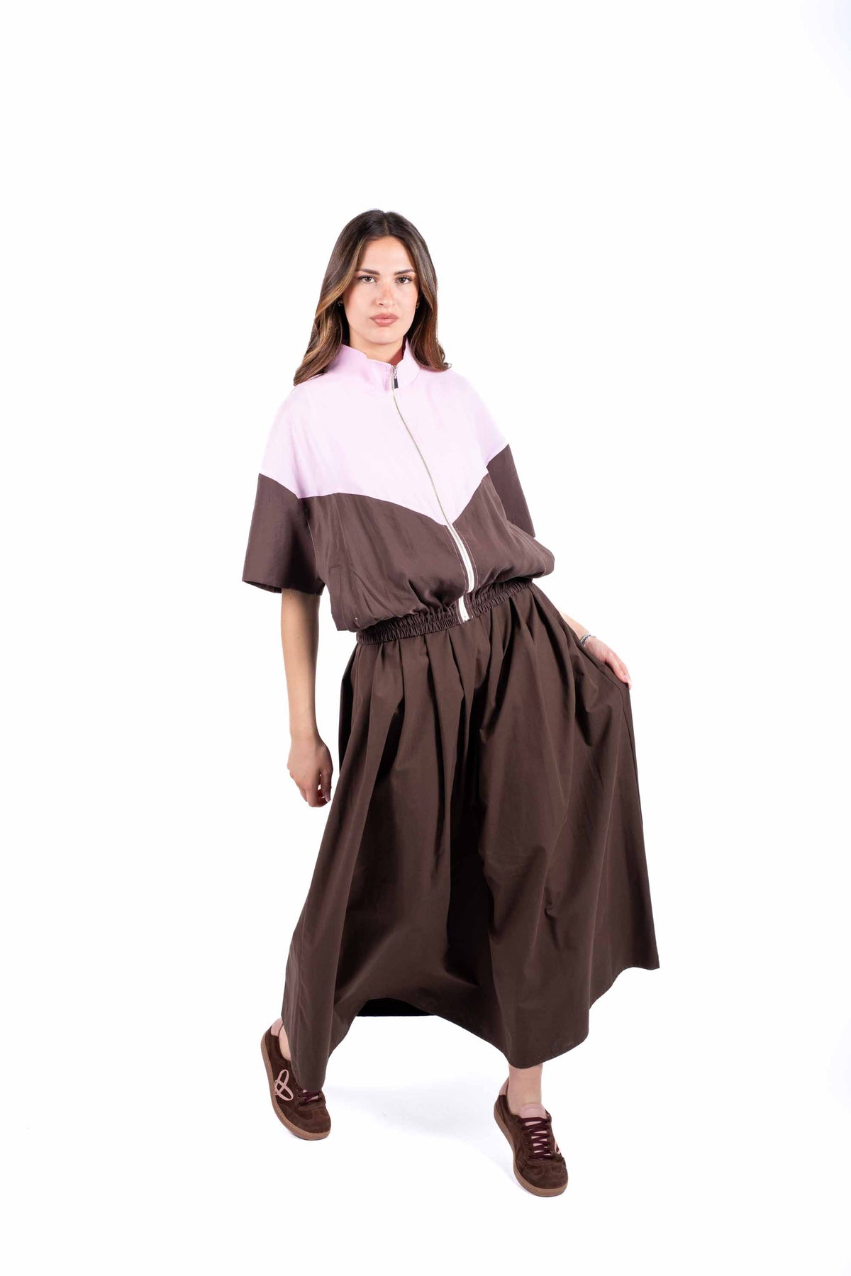 Bomber Crop Color Block Cioccolato/Rosa donna Tensione in - 6