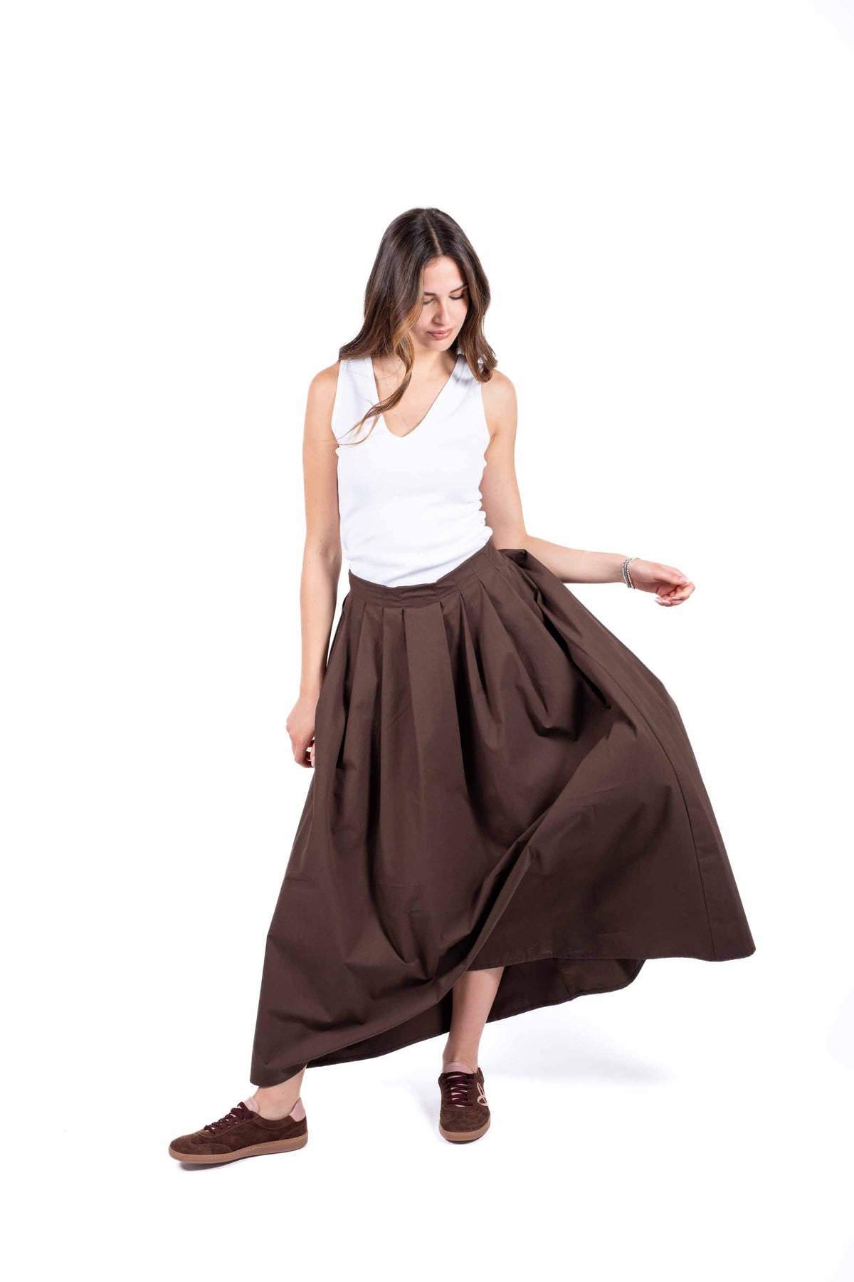 Gonna Maxi con Pinces Cioccolato donna Tensione in - 4