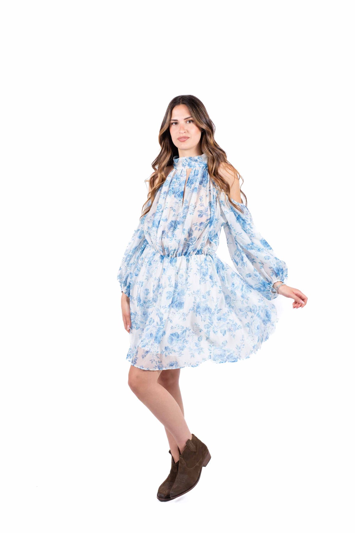 Abito Corto Floreale con Spalle Scoperte donna Tensione in - 5