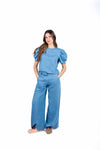 Pantaloni Wide Leg Effetto Denim donna Tensione in - 3