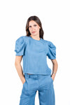 Top con Maniche a Sbuffo Effetto Denim donna Tensione in - 1