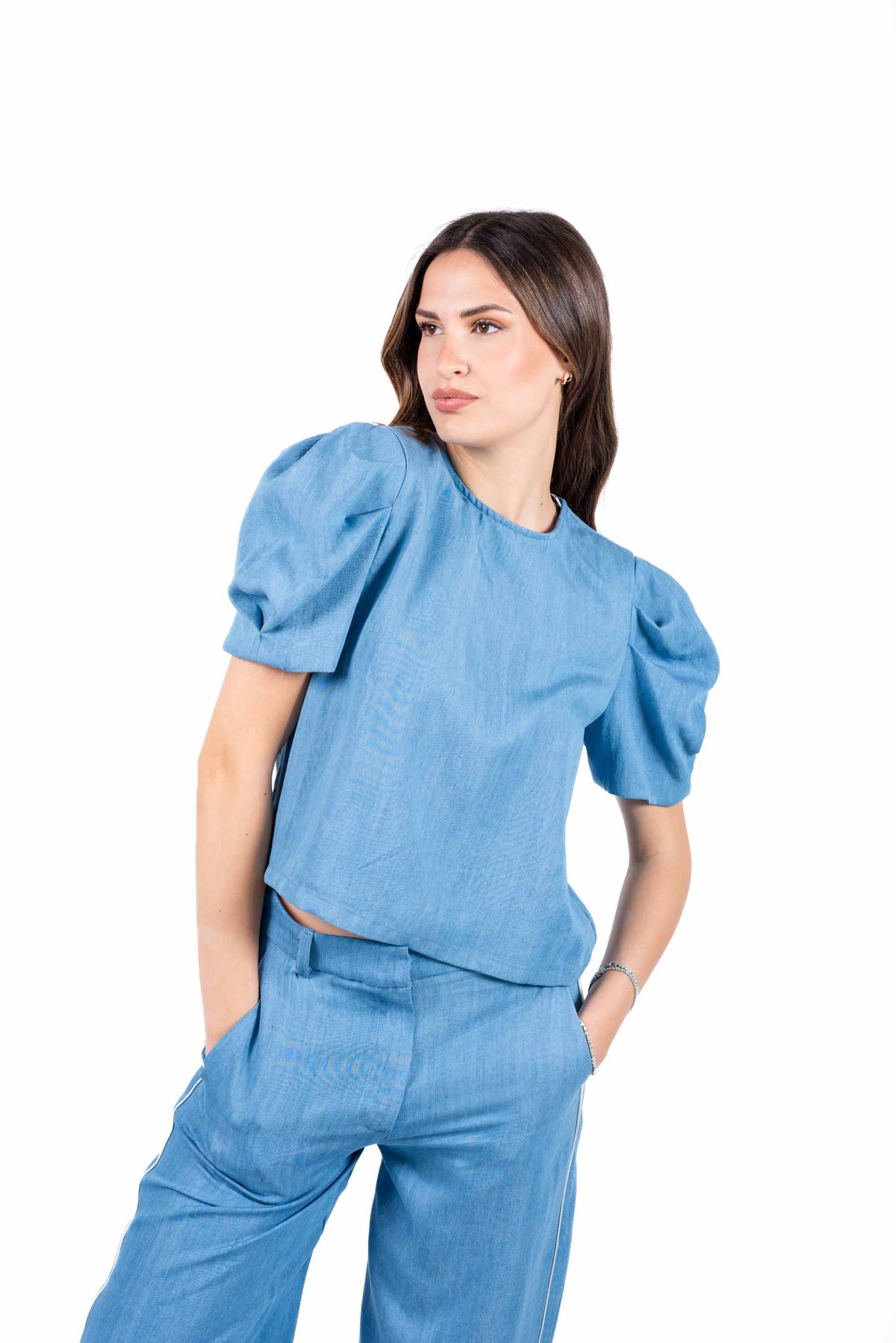 Top con Maniche a Sbuffo Effetto Denim donna Tensione in - 4